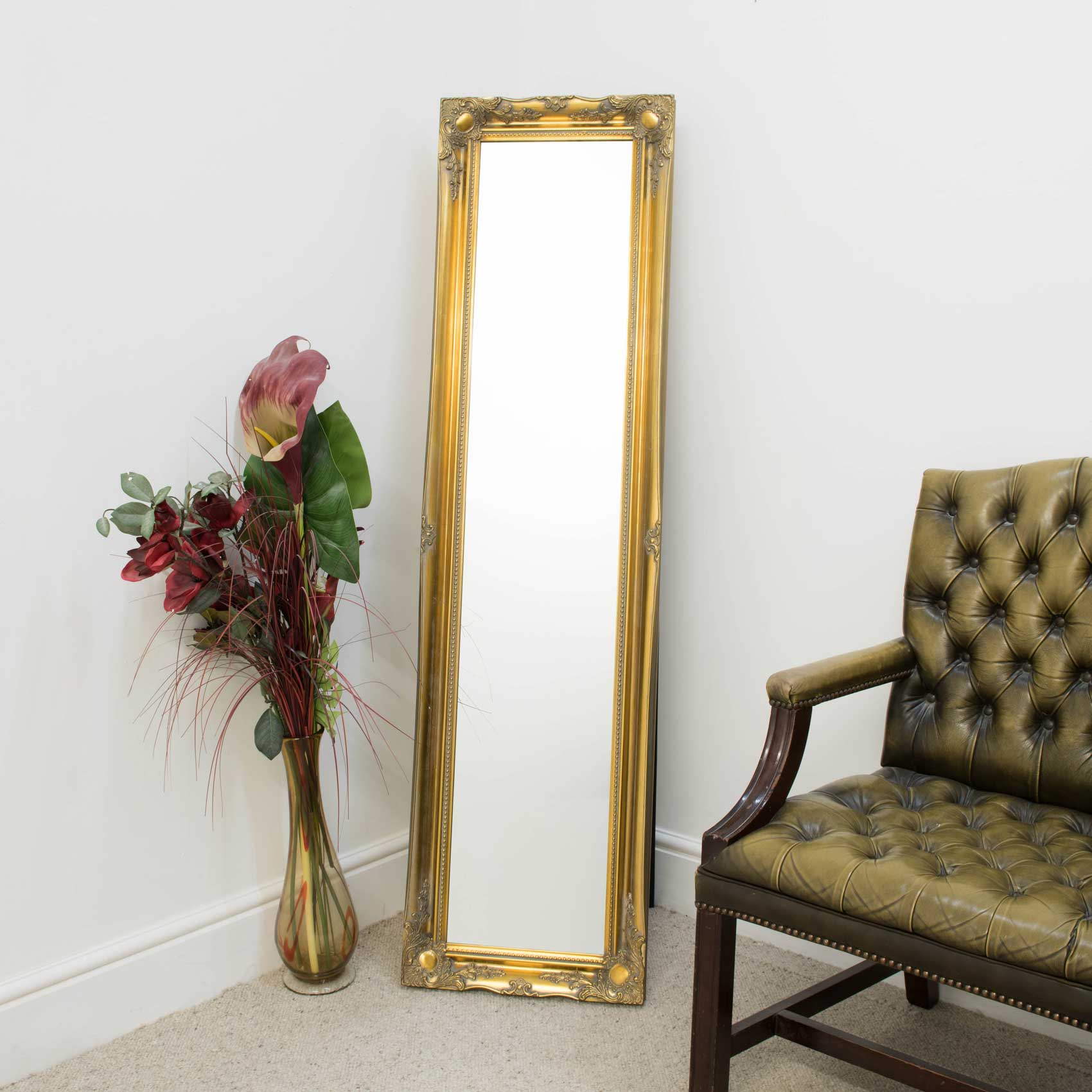 Large Gold Free Standing Antique Design Dress Cheval Mirror 5Ft6 X 1Ft6 ...