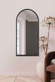 The Arcus - Black Metal Framed Arched Wall Mirror 47