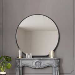The Circulus - Black Framed Flat Bottom Circular Wall Mirror - Perfect for the Mantle! 50" X 47" (126CM X 120CM)
