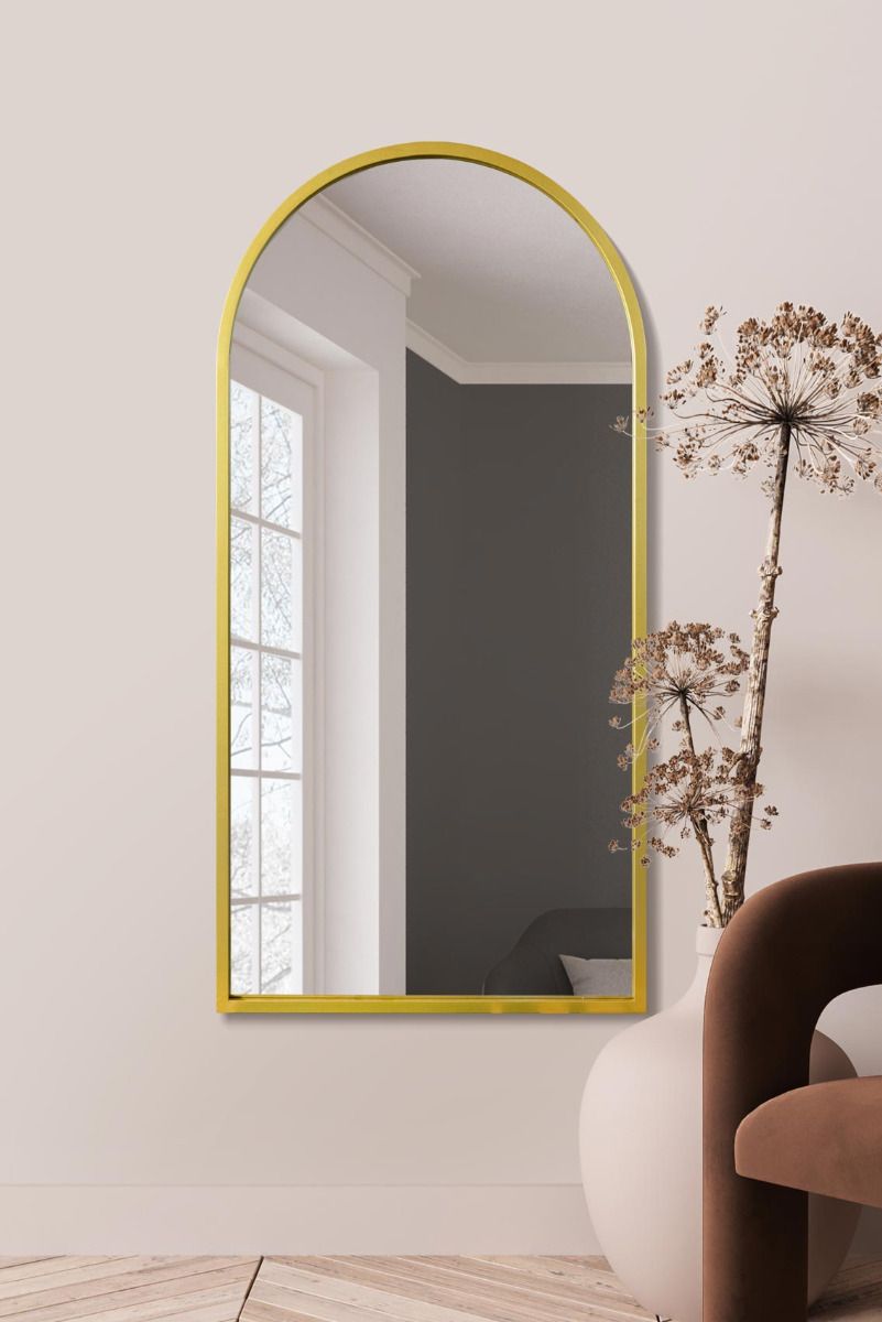 The Arcus Gold Framed Arched Leaner Wall Mirror 55 X 27.5 140CM X 70CM