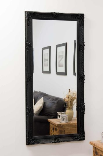 Large Black Antique Style Salon Wall Mirror Rectangle 5Ft5 x 2Ft7 165 x 79cm