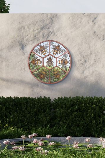 Kirkby Metal Circular Decorative Bumble Bee Window Garden Mirror 80cmX 80cm