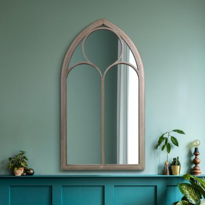 The Somerley - Rustic Metal Chapel Arched Decorative Wall or Leaner Mirror Stone Colour 44" X 24" (111CM X 61CM)