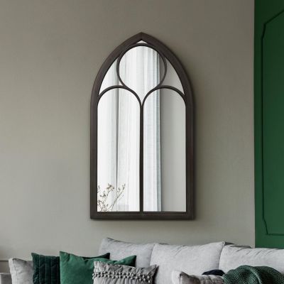 The Somerley - Rustic Black Metal Chapel Arched Decorative Wall or Leaner Mirror 44" X 24" (111CM X 61CM)