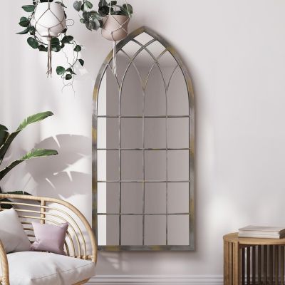 The Somerley - Extra Large Rustic Metal Arched Decorative Wall or Leaner Mirror 63" X 28" (161CM X 72CM)