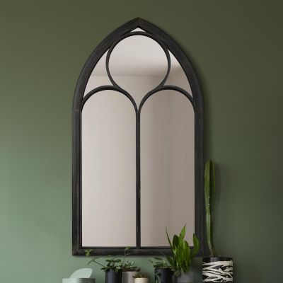 The Somerley - Extra Large Rustic Metal Chapel Arched Decorative Wall or Leaner Mirror Black Colour 60" X 32" (150CM X 81CM)