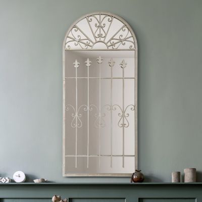 The Somerley - Extra Large Rustic Framed Arched Gothic Window Style Leaner Wall Mirror 55" X 26" (140CM X 65CM) Stone Colour