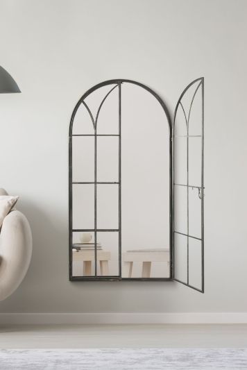 MirrorOutlet Large Metal Arch shaped Opening Window Wall Mirror 140cm X 75cm