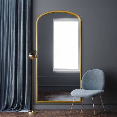 The Angustus - Gold Metal Framed Arched Wall Leaner Mirror 67"x33" (170x85CM)