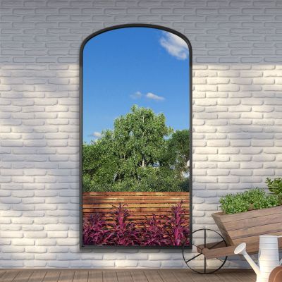 The Angustus - Black Metal Framed Arched Garden Wall Mirror 79"x39" (200x100CM)