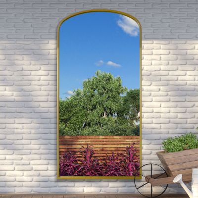 The Angustus - Gold Metal Framed Arched Garden Wall Mirror 79"x39" (200x100CM)