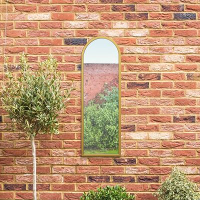 The Arcus - Gold Metal Framed Arched Garden Wall Mirror 47" X 16" (120CM X 40CM)