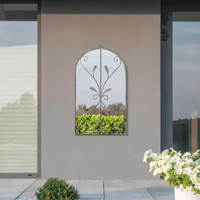 The Arcus - Concrete Colour Metal Frame Arched Garden Mirror 31" x 18" 80 x 46CM