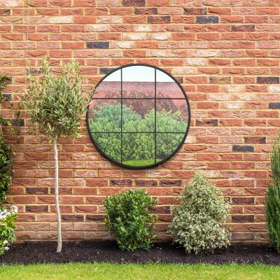 The Circulus - Black Metal Frame Round Garden Wall Mirror 39" x 39" (100x100CM)