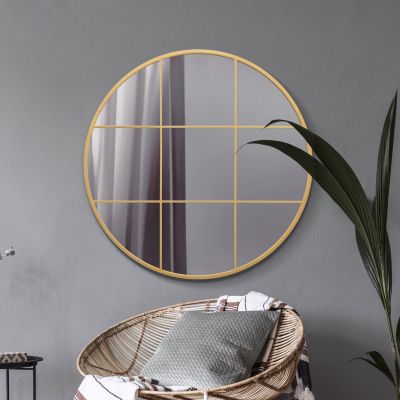 The Circulus - Gold Metal Framed Round Window Wall Mirror 39" X 39" (100x100CM)