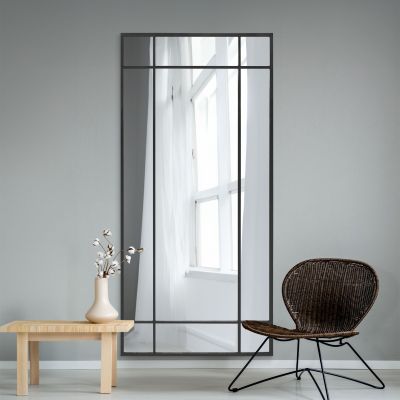 The Fenestra - Black Contemporary Wall and Leaner Mirror 71" X 33" (180 x 85CM)