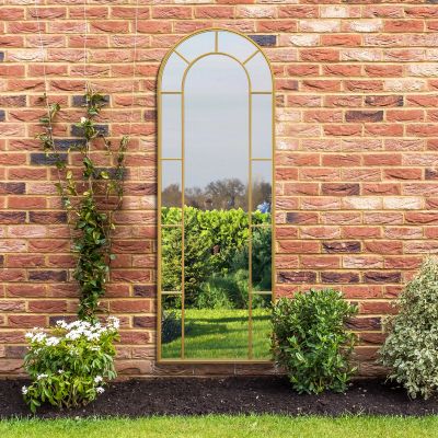 The Arcus - Gold Framed Arched Leaner Garden Wall Mirror 67" X 24" (170CM X 60CM)