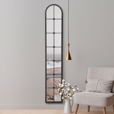 The Arcus - Black Framed Arched Leaner Wall Mirror 67" X 12" (170CM X 30CM)