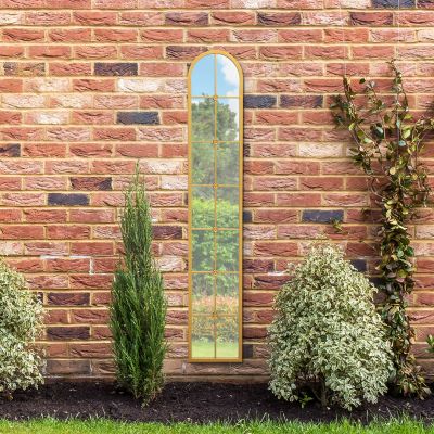 The Arcus -  Gold Framed Arched Leaner Garden Wall Mirror 67" X 12" (170CM X 30CM)