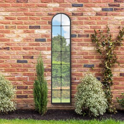 The Arcus - Black Framed Arched Leaner Garden Wall Mirror 75" X 16" (190CM X 40CM)