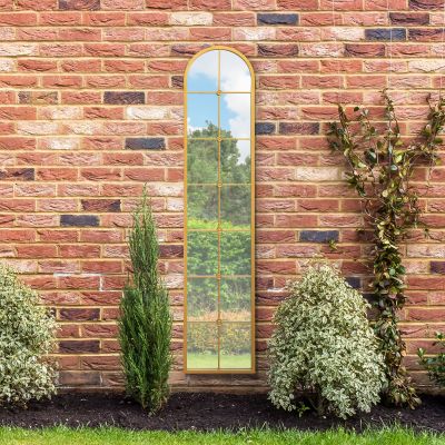 The Arcus - Gold Framed Arched Leaner Garden Wall Mirror 75" X 16" (190CM X 40CM)
