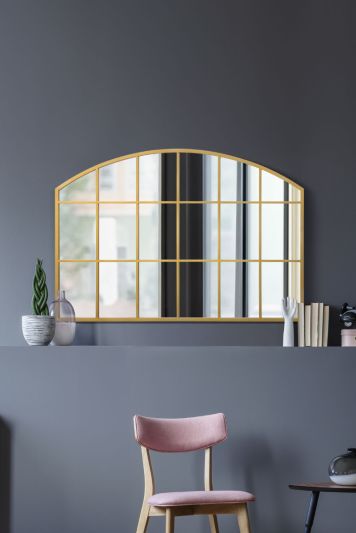 The Arcus - Gold Framed Arched Wall Over Mantle Mirror 43" X 29" (110CM X 75CM)