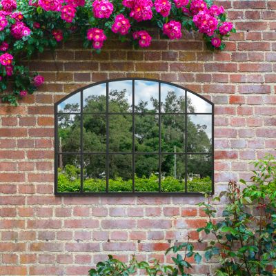 The Arcus - Black Framed Arched Wall Garden Mirror 35" X 26" (90CM X 65CM)