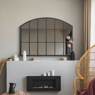 The Arcus - Black Framed Arched Wall Over Mantle Mirror 35" X 26" (90CM X 65CM)