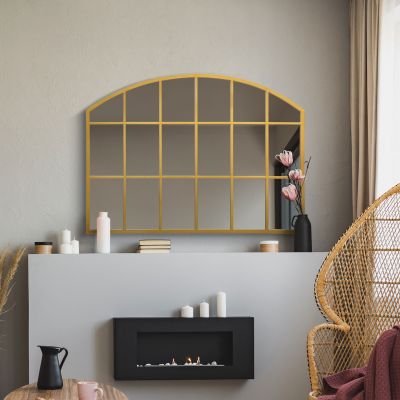 The Arcus - Gold Framed Arched Wall Over Mantle Mirror 35" X 26" (90CM X 65CM)