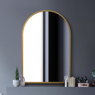 The Arcus - Gold Metal Framed Arched Wall Mirror 47" X 31" (120CM X 80CM). Suitable for Inside and Outside.