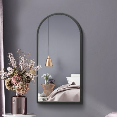 The Arcus - Black Metal Framed Arched Wall Mirror 31" X 16" (80CM X 40CM). Suitable for Inside and Outside.