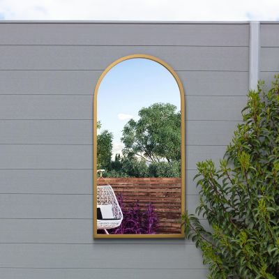 The Arcus - Gold Metal Framed Arched Garden Wall Mirror 31" X 16" (80CM X 40CM). Suitable for Outside and Inside.