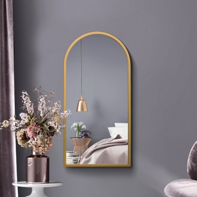 The Arcus - Gold Metal Framed Arched Wall Mirror 31" X 16" (80CM X 40CM). Suitable for Inside and Outside.