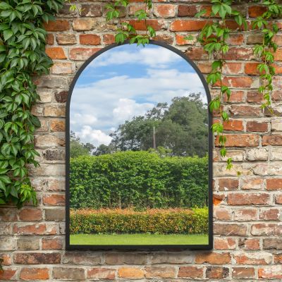 The Arcus - Black Metal Framed Arched Garden Wall Mirror 39" X 27" (100CM X 70CM). Suitable for Outside and Inside!