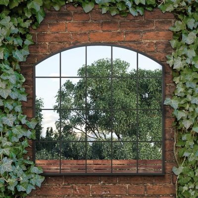 The Arcus - Black Framed Arched Window Garden Mirror 39"x39" 100x100CM. Suitable for Outside and Inside!