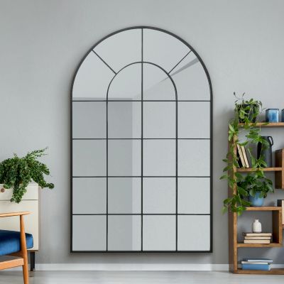 The Arcus - Black Framed Arched Window Leaner/Wall Mirror 75" X 47" (190x120CM) Suitable for Inside and Outside!