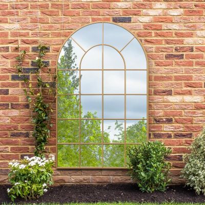 The Arcus - Gold Framed Arched Window Garden Mirror 75" X 47" 190 x 120CM. Suitable for Outside and Inside!