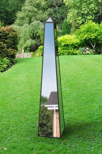 The Obelisk - New Black Metal Edged Mirrored Garden Ornament 59" X 12" X 12" (150CM X 30CM X 30CM)