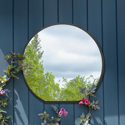 The Circulus - Black Framed Flat Bottom Circular Garden Wall Mirror - Perfect for the Mantle! 33" X 31" (84CM X 80CM)