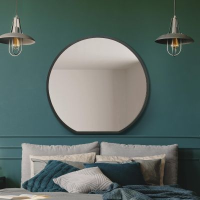 The Circulus - Black Framed Flat Bottom Circular Wall Mirror - Perfect for the Mantle! 33" X 31" (84CM X 80CM)