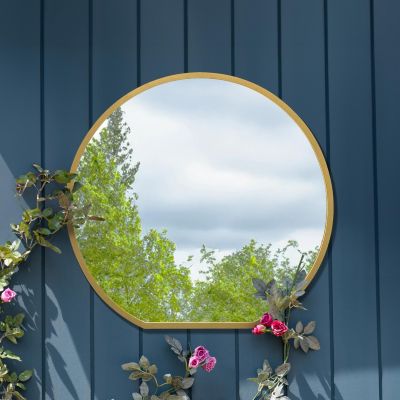 The Circulus - Gold Framed Flat Bottom Circular Garden Wall Mirror - Perfect for the Mantle! 33" X 31" (84CM X 80CM)