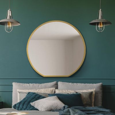 The Circulus - Gold Framed Flat Bottom Circular Wall Mirror - Perfect for the Mantle! 33" X 31" (84CM X 80CM)