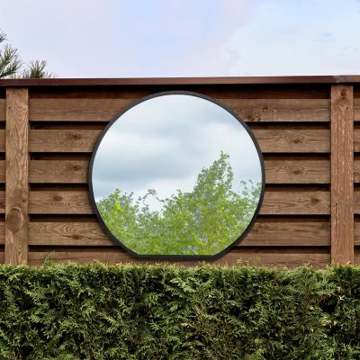 The Circulus - Black Framed Flat Bottom Circular Garden Wall Mirror - Perfect for the Mantle! 41" X 39" (105CM X 100CM)