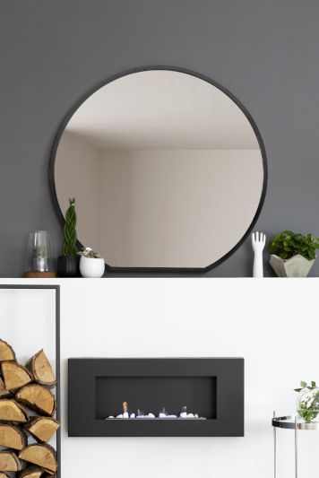 The Circulus - Black Framed Flat Bottom Circular Wall Mirror - Perfect for the Mantle! 41" X 39" (105CM X 100CM)