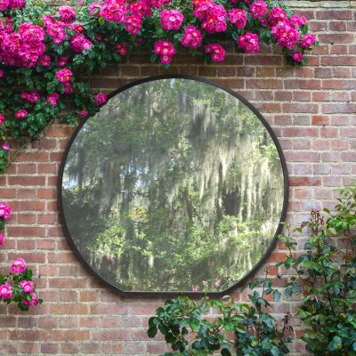 The Circulus - Black Framed Flat Bottom Circular Garden Wall Mirror - Perfect for the Mantle! 50" X 47" (126CM X 120CM)