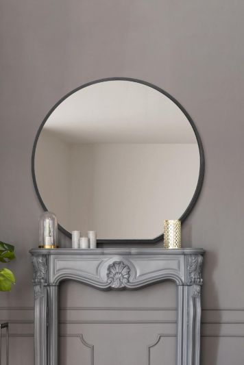 The Circulus - Black Framed Flat Bottom Circular Wall Mirror - Perfect for the Mantle! 50" X 47" (126CM X 120CM)