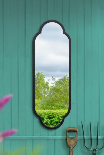 The Duplici - New Black Metal Framed Double Arched Oval Garden Wall Mirror 40" X 14" (102CM X 35.5CM)