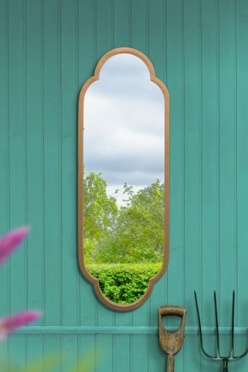 The Duplici - New Gold Metal Framed Double Arched Oval Garden Wall Mirror 40" X 14" (102CM X 35.5CM)