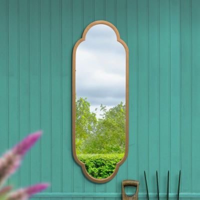 The Duplici - New Gold Metal Framed Double Arched Oval Garden Wall Mirror 40" X 14" (102CM X 35.5CM)