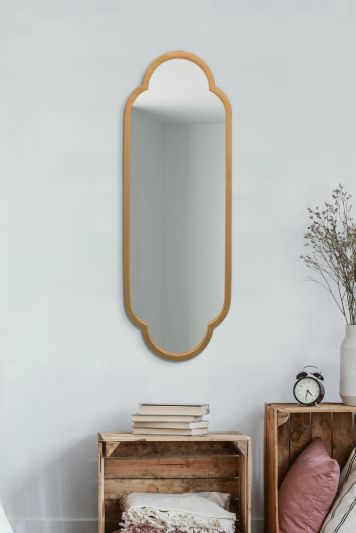 The Duplici - New Gold Metal Framed Double Arched Oval Wall Mirror 40" X 14" (102CM X 35.5CM)